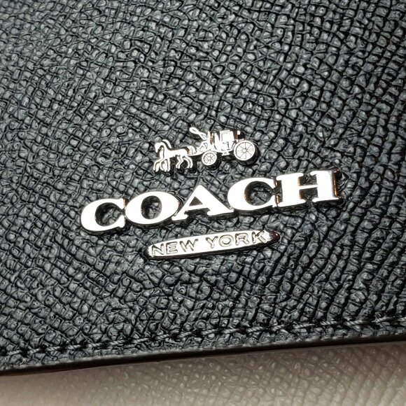 New COACH Small Trifold Crossgrain Leather Snap Closure Wallet CF446 Chalk Black - Picture 3 of 16